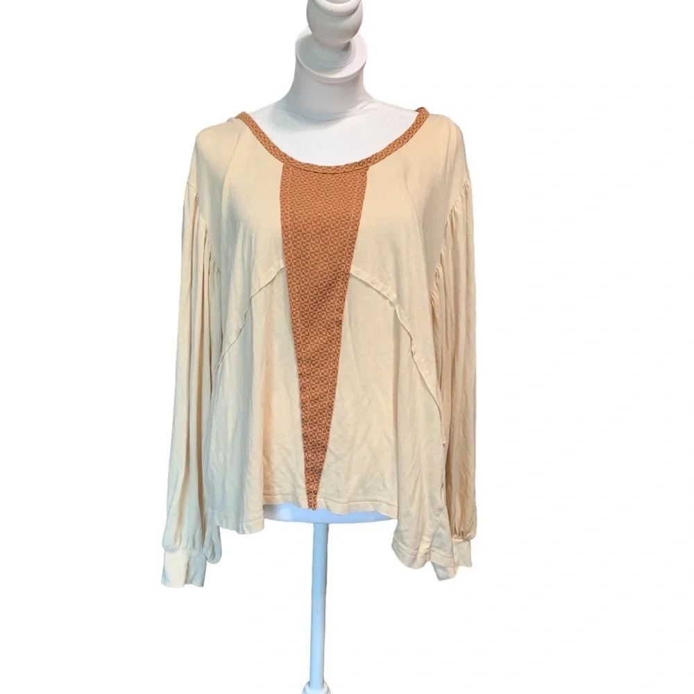POL women's oversized small blouse, cream and brown